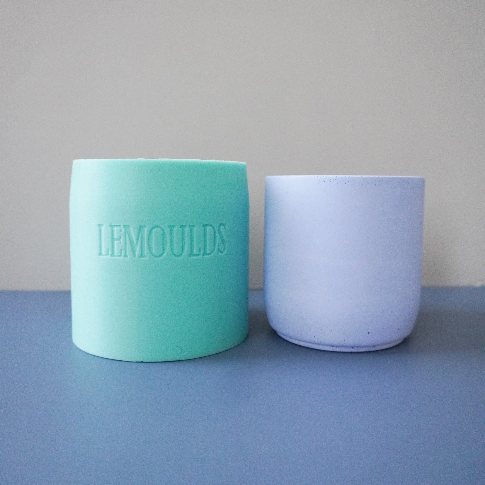 silicone pot mould with blue concrete pot