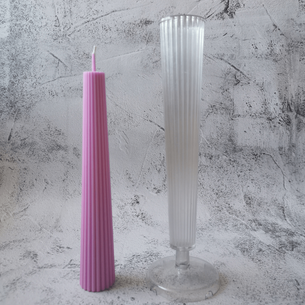 Pointed Ribbed Pillar PVC Candle Mould and candle